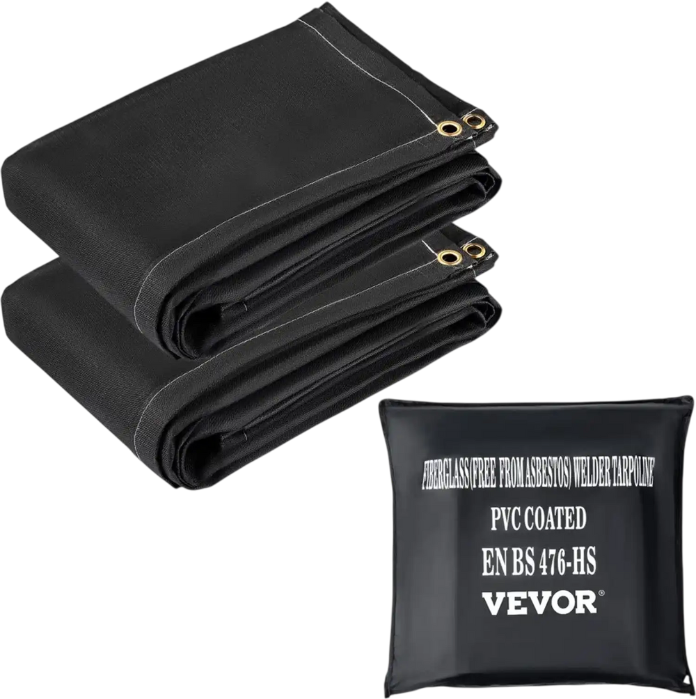 VEVOR Fire Blankets, 2 Pack Welding Blankets, 6\' x 10\' Fire Suppression Blanket, 1022 °F Flame Retardant Blanket, Black Fire Emergency Blankets, Fiberglass Fire Retardant Blanket with 8 Brass Gromme