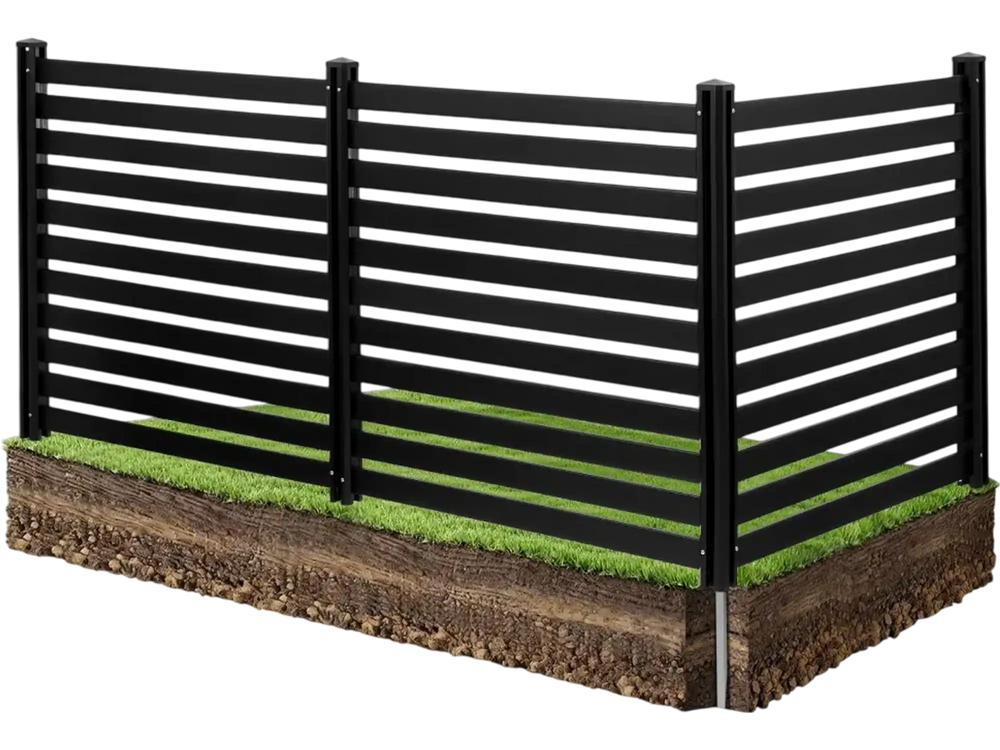 VEVOR 3 Panels Outdoor Privacy Screen, 50 x 48 in Air Conditioner Fence with 27.6 in Ground Stakes, Pool Equipment Enclosure, Vinyl Privacy Fence, Ideal for Trash Can and A/C Units, Black