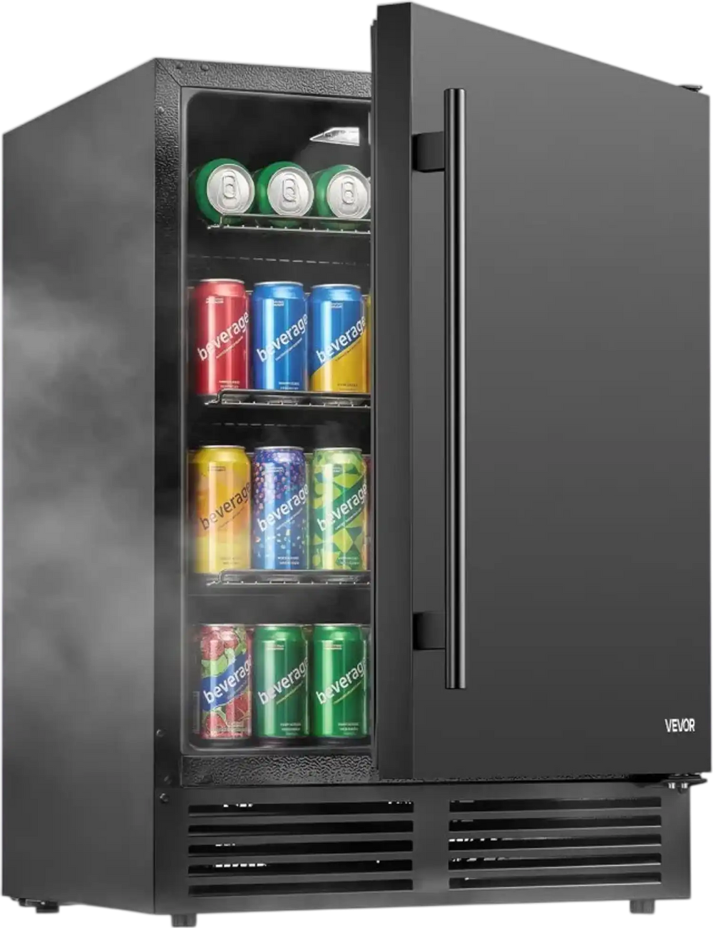 VEVOR Beverage Refrigerator, 24 Inch Under Counter Drink Fridge, Black, Hold 180 Cans, 5.0 Cu. Ft, Built-in / Freestand Cooler, Powerful Quiet Cooling System, 3 Shelves, Home Kitchen & Bar