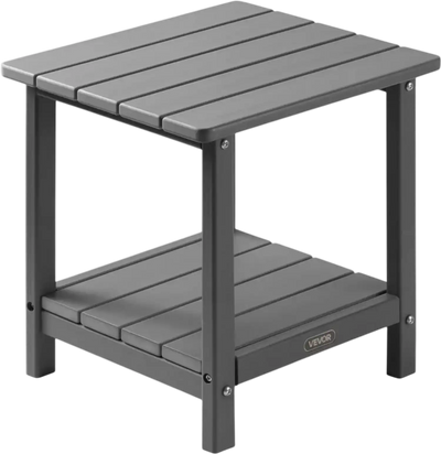 VEVOR Outdoor Side Table, 17.72W x 14.96D x 17.32H Inch, Double Layer HDPE Outside End Table for Easy Maintenance, Withstand Harsh Weather, Fit for Patio, Pool, Beach, Porch, Indoor, Backyard, Grey