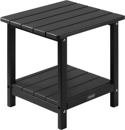 VEVOR Outdoor Side Table, 17.72W x 14.96D x 17.32H Inch, Double Layer HDPE Outside End Table for Easy Maintenance, Withstand Harsh Weather, Fit for Patio, Pool, Beach, Porch, Indoor, Backyard, Black