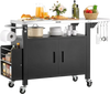 VEVOR Outdoor Grill Cart with Storage Cabinet, 55.1 Inch Grill Table, Waterproof Kitchen Island with Stainless Steel Top, Shelf, and Wheels, Movable Food Prep Station for Patio Bar Backyard BBQ
