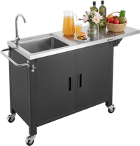 VEVOR Outdoor Grill Cart with Sink and Storage Cabinet, 52 Inch Grill Table, Waterproof Kitchen Island with Stainless Steel Top, Spice Rack, Wheel, Movable Food Prep Station for Patio Bar Backyard BBQ