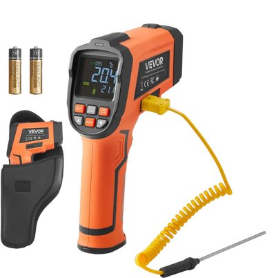 VEVOR Infrared Thermometer, -22℉ to 2912℉ Dual-Mode IR Thermometer Gun with K-Type Thermocouple, Dual Laser Heat Temperature Gun Non-Contact for Metal Smelting/Engine/Industry/Cooking (Not for Human)