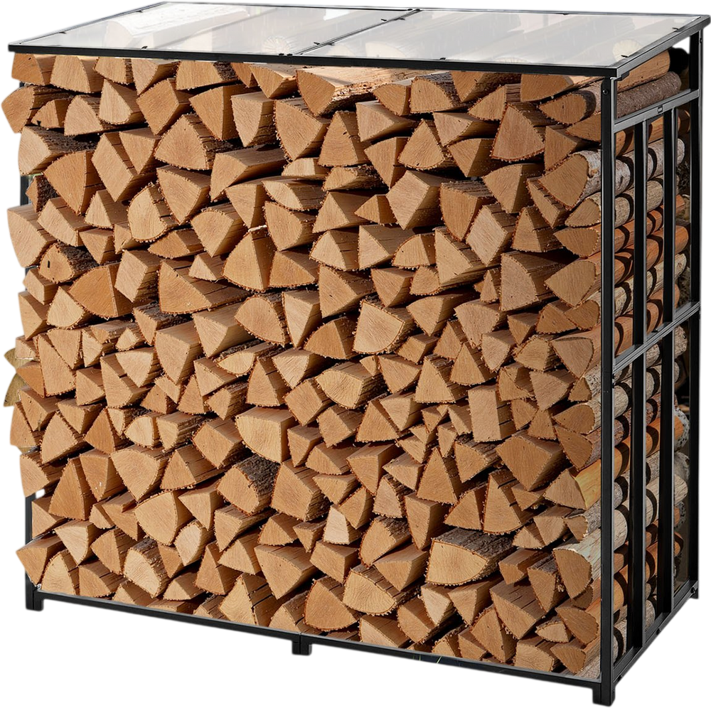VEVOR Firewood Rack with Sloped Roof, 4 ft Outdoor Firewood Holder, 1/4 Cord Log Storage Shed, 660lb Max Weight Capacity, Powder-Coated Metal Wood Storage Rack for Fireplace Deck Backyard Garden