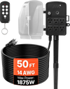 VEVOR Outdoor Power Stake, 50FT Extension Cord, Outdoor Power Strip Weatherproof with Cover, Remote Control Dusk to Dawn Light Timer Waterproof, 6 Outlets, 1875W/15A, for Christmas Lights, Garden