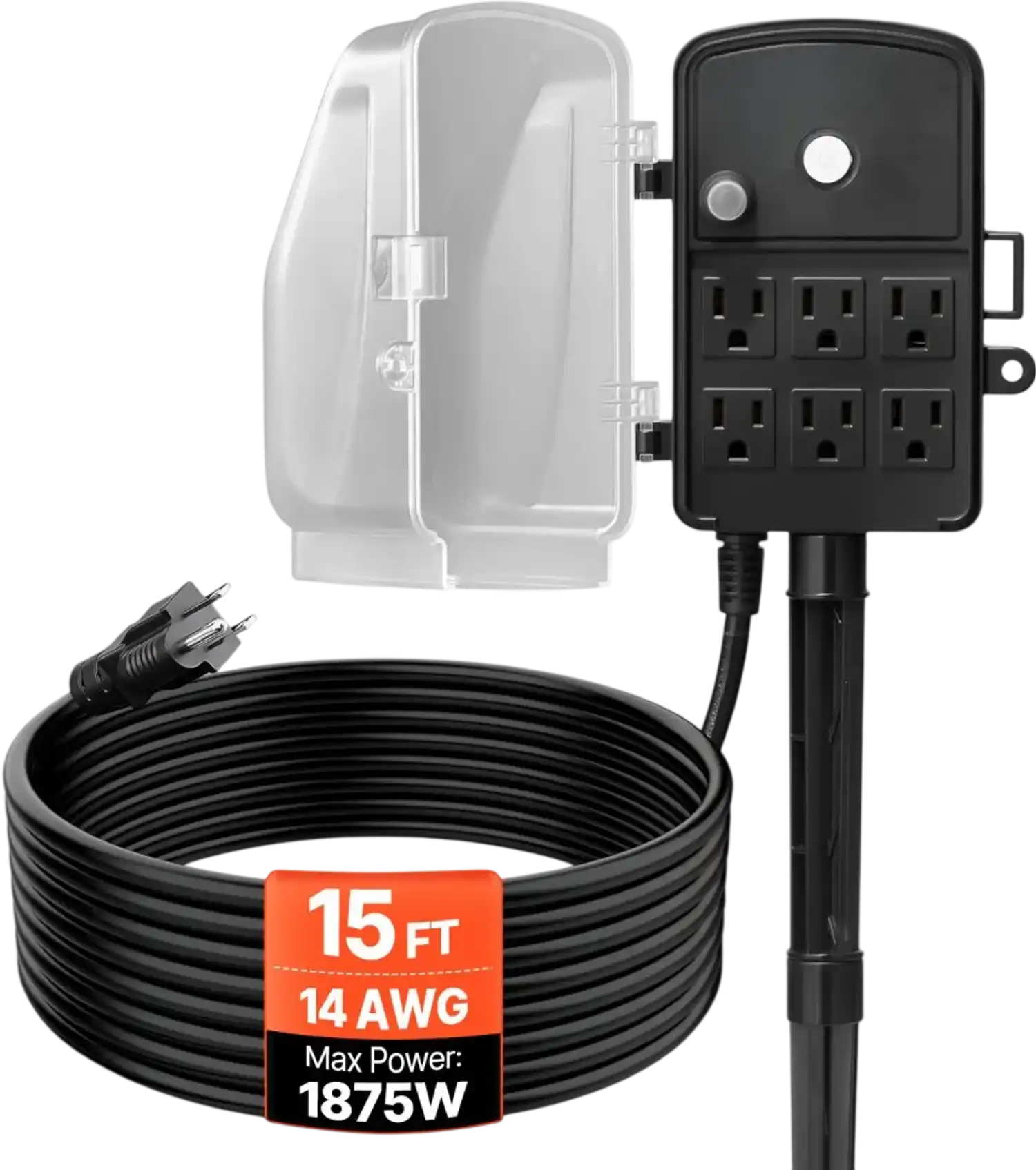 Vevor Outdoor Power Stake Weatherproof 6-Outlet 15' Power Strip with Cover New