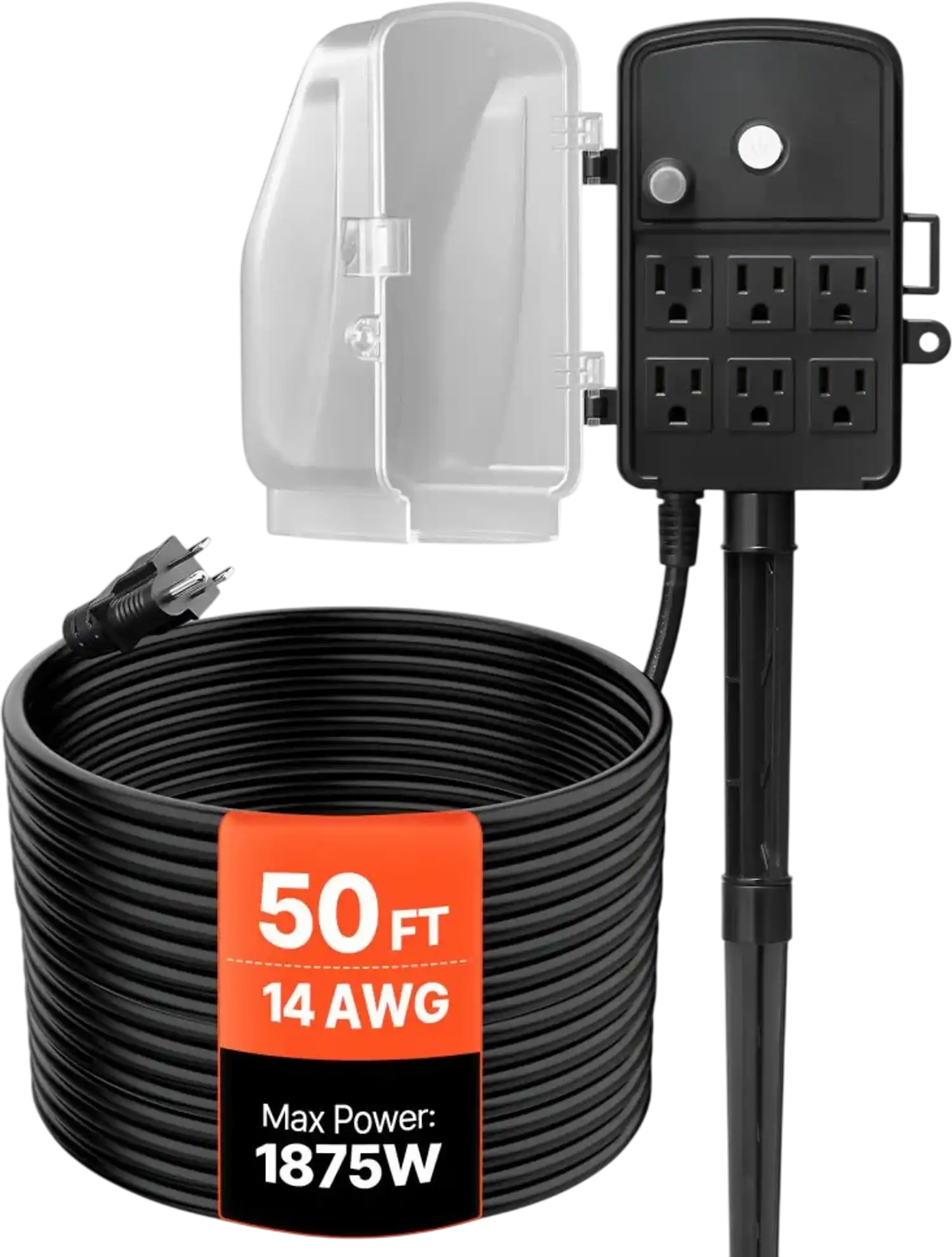 Vevor Outdoor Power Stake Weatherproof 50' Extension Cord with 6 Outlets New
