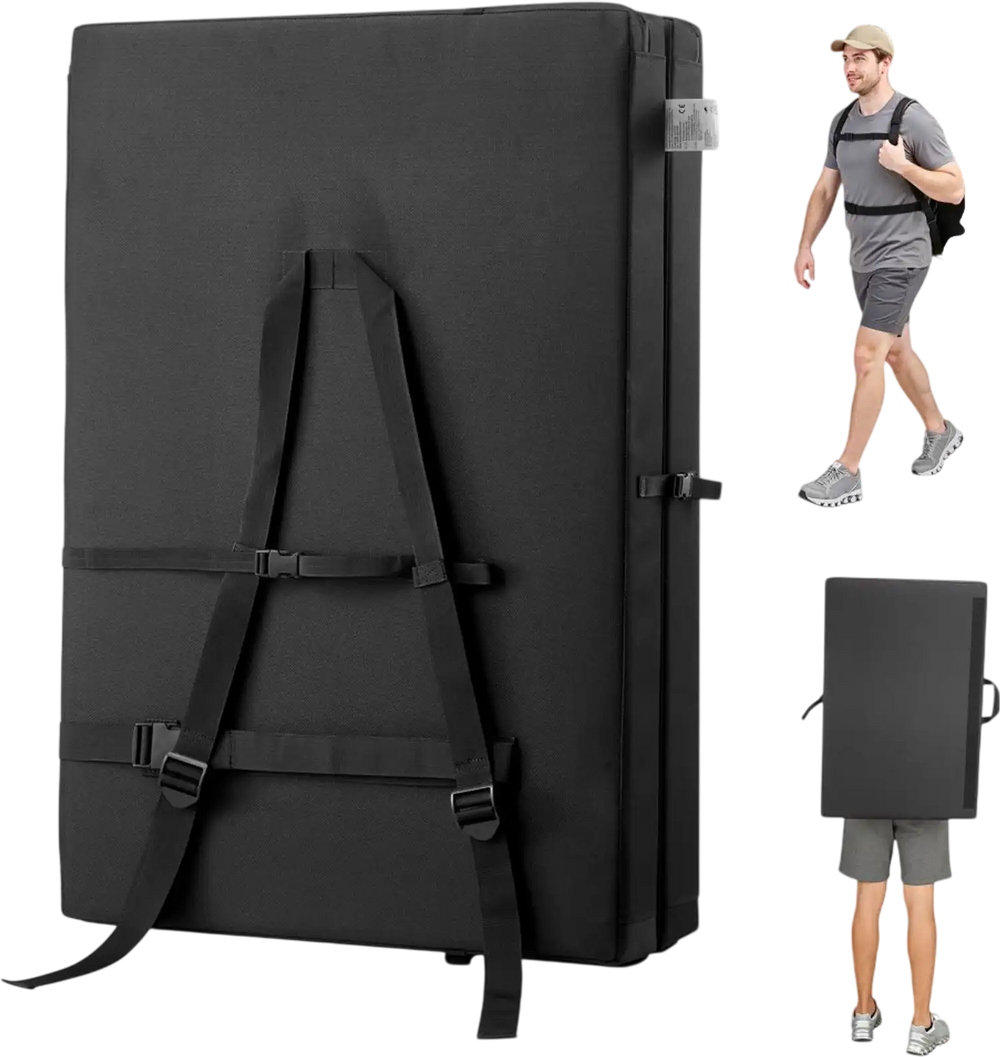 VEVOR Bouldering Crash Pad, Bi-Fold Rock Climbing Crash Pad with Adjustable Backpack Straps and Handle, Foldable Lightweight for Indoor Bouldering & Outdoor Climbing, Folded Size 35.6" x 24" x 8.3"