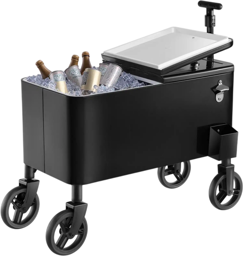 Vevor Cooler Cart 80 Qt Rolling Ice Chest with Telescopic Handle Black ...