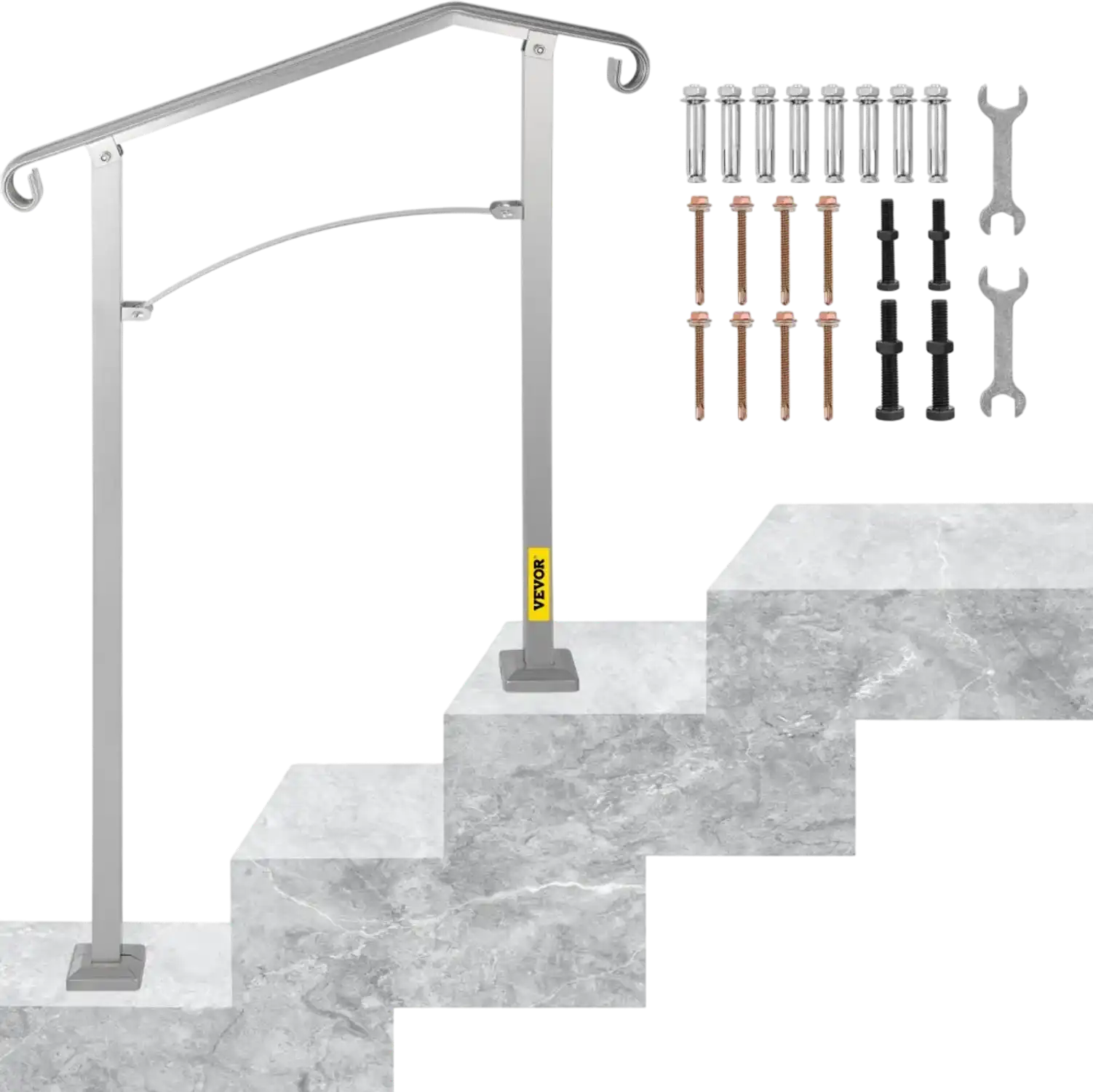 Vevor Handrail Outdoor Stair Railing for 2 or 3 Steps Silver New