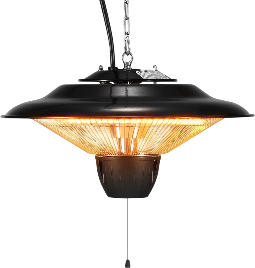 VEVOR Hanging Patio Heater, 1500W Outdoor/Indoor Electric Space Infrared Heater, IP34 Protection Ceiling Heater with 23.6 inch Pull Cord & 20 inch Adjustable Chain, for Porch,Patio,Dining Room,Studio