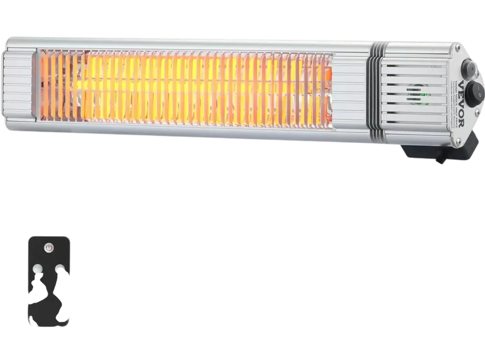VEVOR Infrared Heater, 1500W Remote Control Electric Space Infrared Heater, IP65 Protection Carbon Infrared Outdoor Heater with 3 Speeds, for Porch,Patio,Dining Room,Studio,Backyard,Garage, Wall Mount