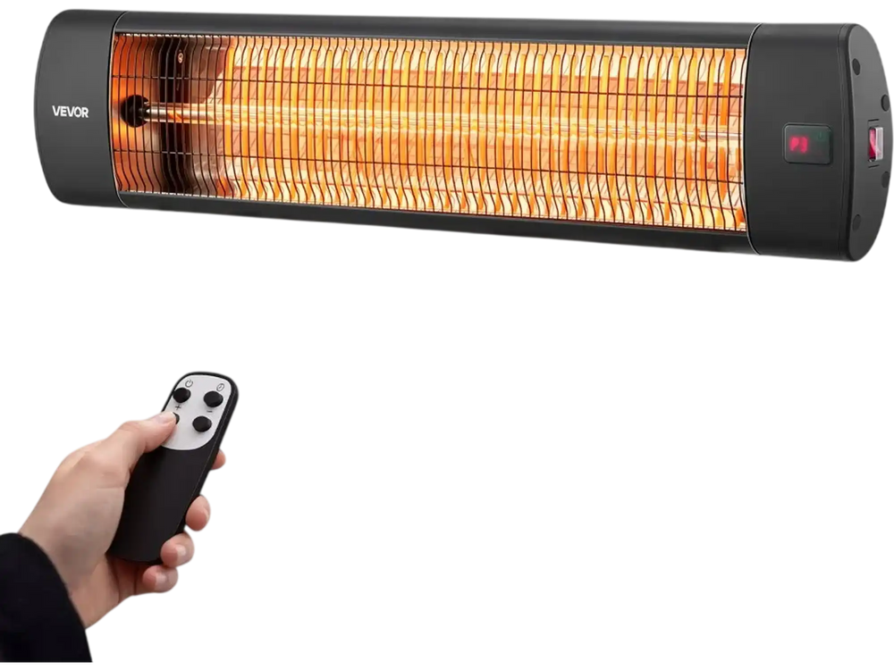 VEVOR Infrared Heater 1500W Electric Space Heater 3 Heat Settings Black, with Remote Control for Outdoor Use, 24 Hours Timer, Premium Aluminum Alloy, Even Warmth for Patios, Backyards, and Balconies