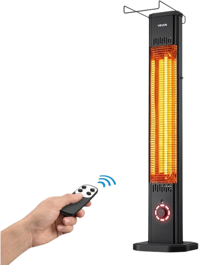 VEVOR Infrared Heater 1500W Electric Space Heater 8 Heat Settings Black, with Remote Control for Outdoor Use, 8H Timer, Overheat Protection, Cold-Rolled Steel, for Patios, Backyards, and Balconies