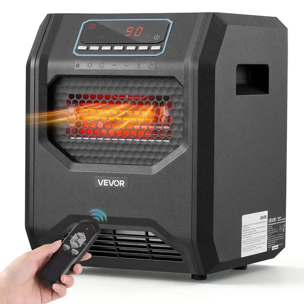 VEVOR Infrared Heater 1500W Electric Space Heater with Remote Control Black, 3 Heat Settings, 12H Timer, Overheat Shutoff, Portable Wheels, Premium ABS, Indoor Use for Bedrooms, Offices, Studies