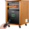 VEVOR Infrared Heater 1500W Electric Space Heater with Remote Control, 3 Heat Settings, 12H Timer, Overheat Shutoff, Portable Wheels, Premium MDF, for Indoor Bedrooms, Offices, Studies, Light Wood