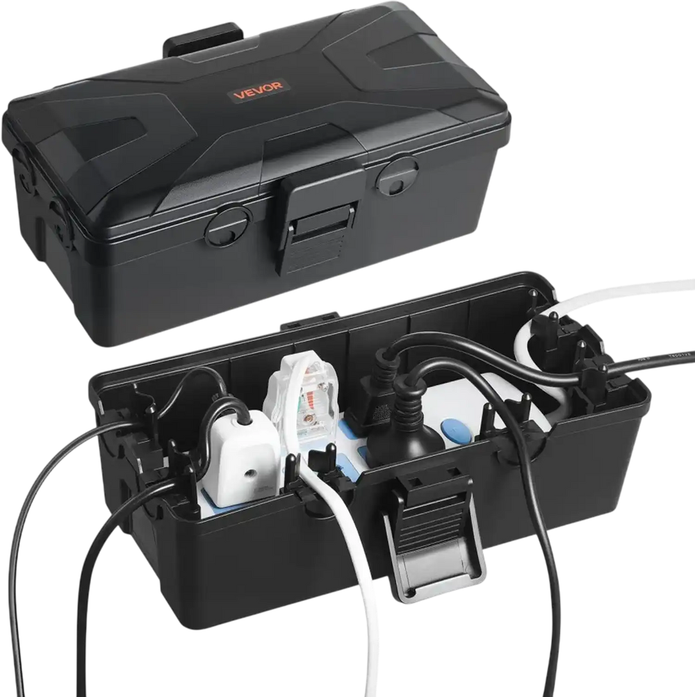 VEVOR Outdoor Electrical Box Waterproof, 9.4 x 4.3 x 2.8 in, IP54 Weatherproof Extension Cord Cover, Large Outlet Connection Box Plug Protector with 6 Cable Entry, for Power Strip, Holiday Light Decor
