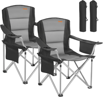 VEVOR Oversized Camping Chairs, 450 lbs Heavy Duty Support, Portable Folding Camp Chairs with Padded Backrest & Armrests, Cup Holder & Side Pocket, Cooler Bag, Carry Bags for Outdoor, Fishing, 2 Pack