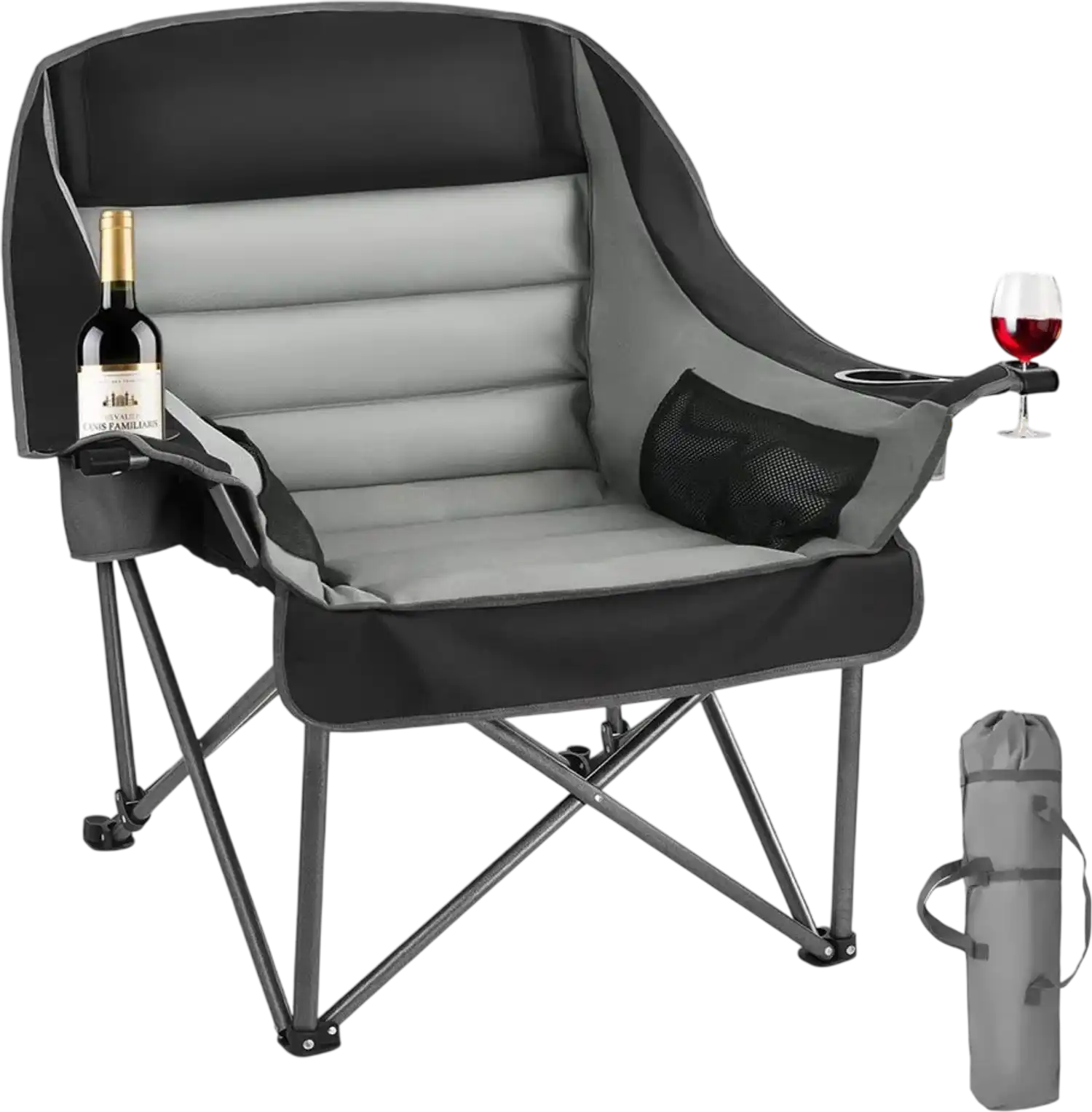 Vevor Camping Chair Oversized Padded Folding Chair with Dual Cup Holders Black & Gray New