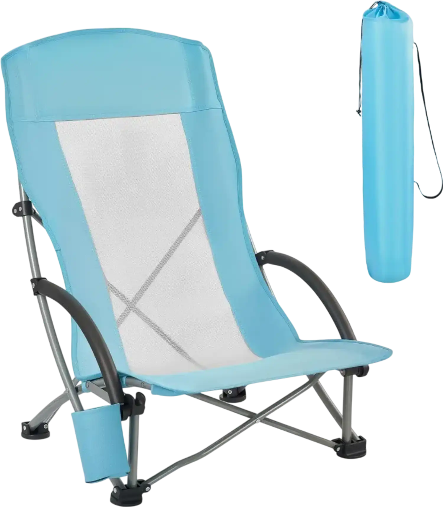 Vevor High-Back Beach Chair Folding Camping Chair Light Blue New