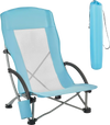 VEVOR Folding Beach Chair, High Back Camping Chairs for Adults, with Cup Pocket, Mesh Back, Carry Bag, Portable Extra Wide Seat Chair 330 lbs Heavy Duty Support, for Outdoor, Camp, Light Blue