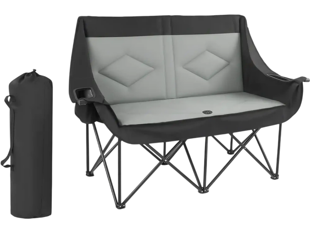 VEVOR Double Camping Chair, Oversized Two Person Camp Chair with 660 lbs Heavy Duty Support, with Dual Cup Holders, Wine Glass Holders, Magazine Straps, Carry Bags for Outdoor, Beach, 1 Pack