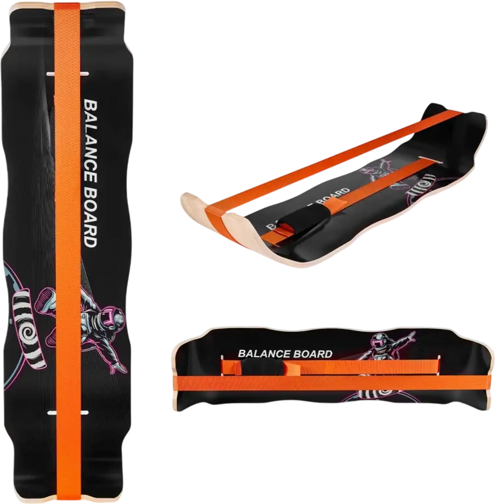 VEVOR Balance Board, Wobble Board Trainer for Adults, Premium Wooden Curved Balance Training Equipment, Compact & Lightweight for Core Workouts, Standing Desk Exercise, Home Gym, Yoga, Black & Orange