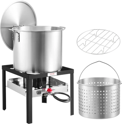 Vevor Seafood Boiling Kit 80 Qt Outdoor Pot and Basket with 100,000 BTU Propane Burner New