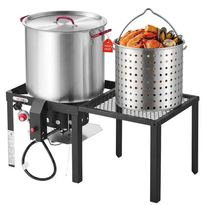 Vevor Seafood Boiling Kit 60 Qt Aluminum Crawfish Boiler with Strainer, Side Table & 100,000 BTU Propane Burner New