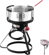 VEVOR 10 Qt Fish and Wing Fryer, Aluminum Propane Fish Fryer Kit, Outdoor Deep Fryer Seafood Pot with Thermometer, Strainer Basket, and 54,000 BTUs Propane Burners, for Outdoor and Backyard Cooking
