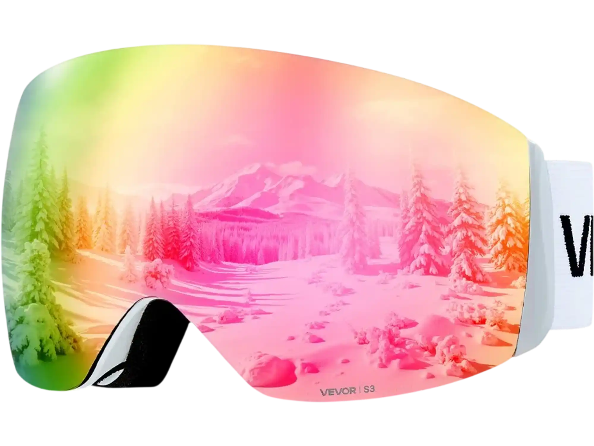 Vevor Ski Goggles Spherical Lens with Pink Revo Coating New