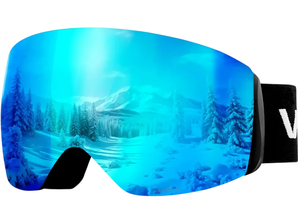 VEVOR Frameless Ski Goggles, Spherical Lens with Blue Revo Coating, OTG Anti fog Snow Goggles for Men Women Youth, TPU Frame & Ventilation Structure, Suitable for Skiing, Skating, Snowboarding