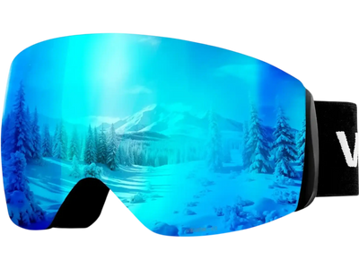 VEVOR Frameless Ski Goggles, Spherical Lens with Blue Revo Coating, OTG Anti fog Snow Goggles for Men Women Youth, TPU Frame & Ventilation Structure, Suitable for Skiing, Skating, Snowboarding