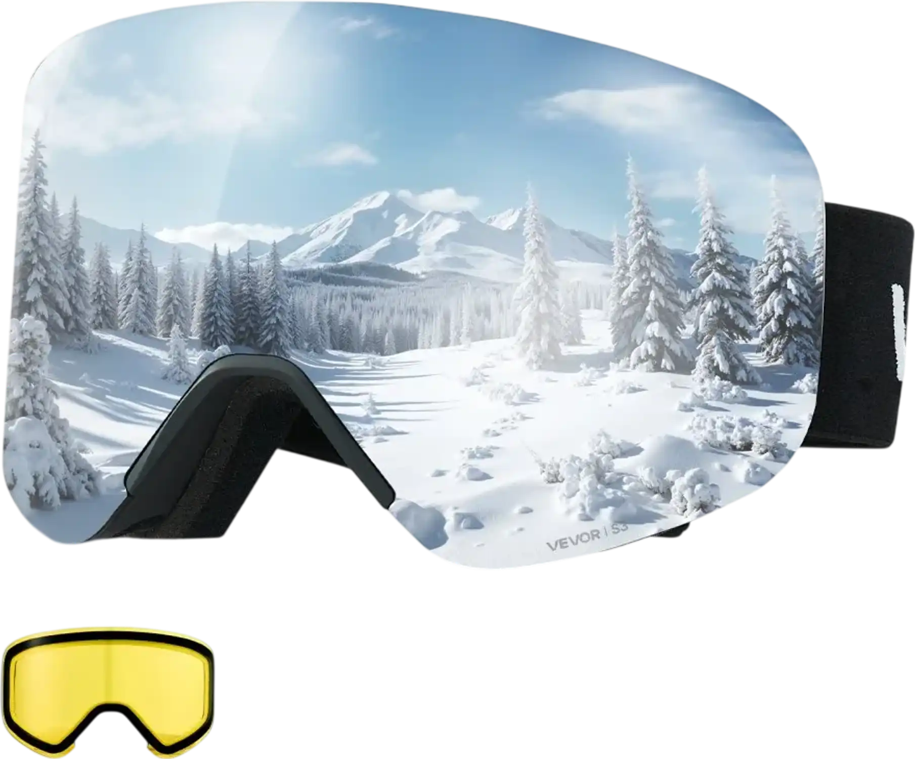 Vevor Ski Goggles Frameless Magnetic Cylindrical Lens Silver Mirror Revo Snow Goggles New