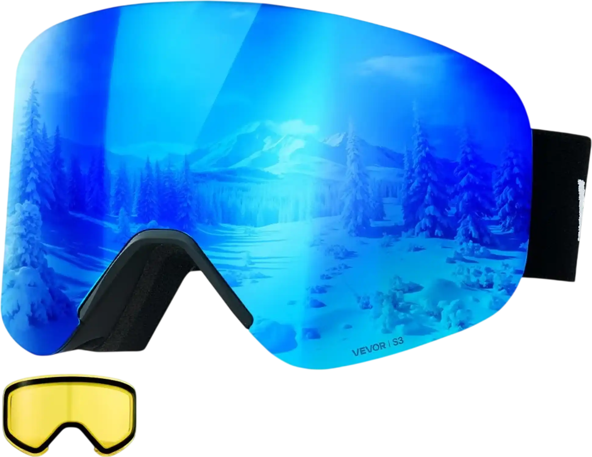 Vevor Ski Goggles Magnetic Cylindrical Lens Dark Blue Revo OTG Anti-Fog New
