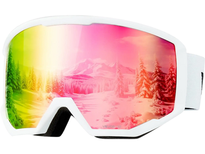 Vevor Ski Goggles Cylindrical Lens with Pink Revo Coating OTG Anti-Fog Snow Goggles New