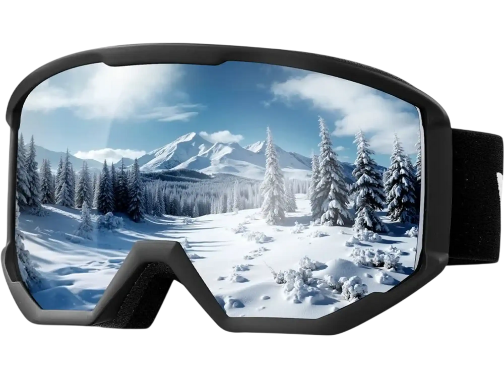 VEVOR Ski Goggles, Cylindrical Lens with Silver Mirror Revo Coating, OTG Anti fog Snow Goggles for Men Women Youth, TPU Frame & Ventilation Structure, Suitable for Skiing, Skating, Snowboarding, Cycling