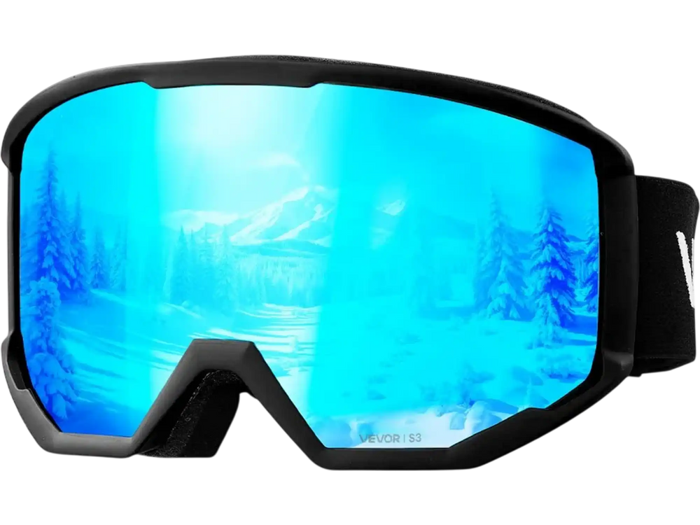 VEVOR Ski Goggles, Cylindrical Lens with Ice Blue Revo Coating, OTG Anti fog Snow Goggles for Men Women Youth, TPU Frame & Ventilation Structure, Suitable for Skiing, Skating, Snowboarding, Cycling