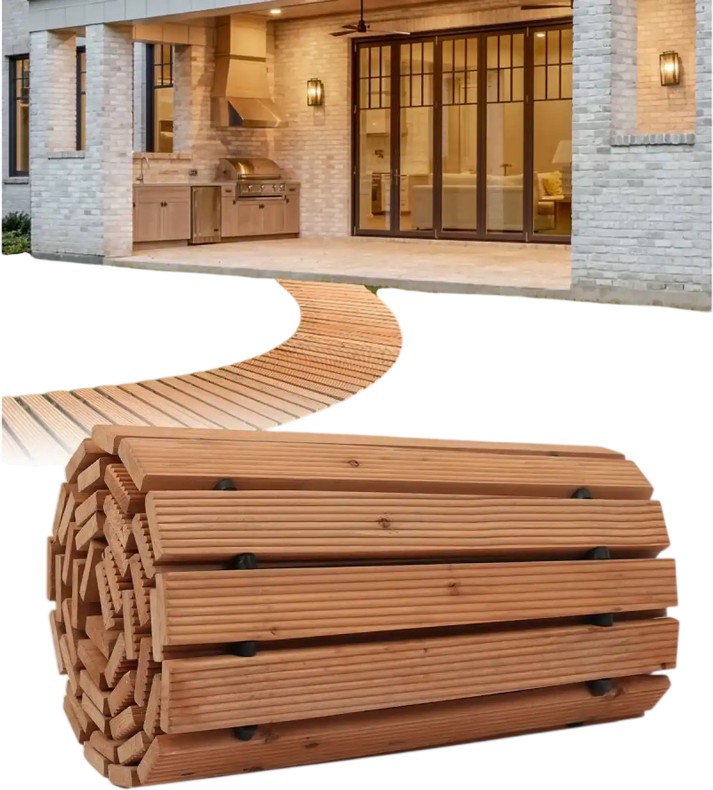 VEVOR Wooden Garden Pathway, 8 ft x 17 in, Non-Slip Curved Garden Walkway, Roll Out Cedar Outdoor Walkway Path with Wire Rope Connection, Decorative Lawn Paver for Backyard Boardwalk Wedding Party