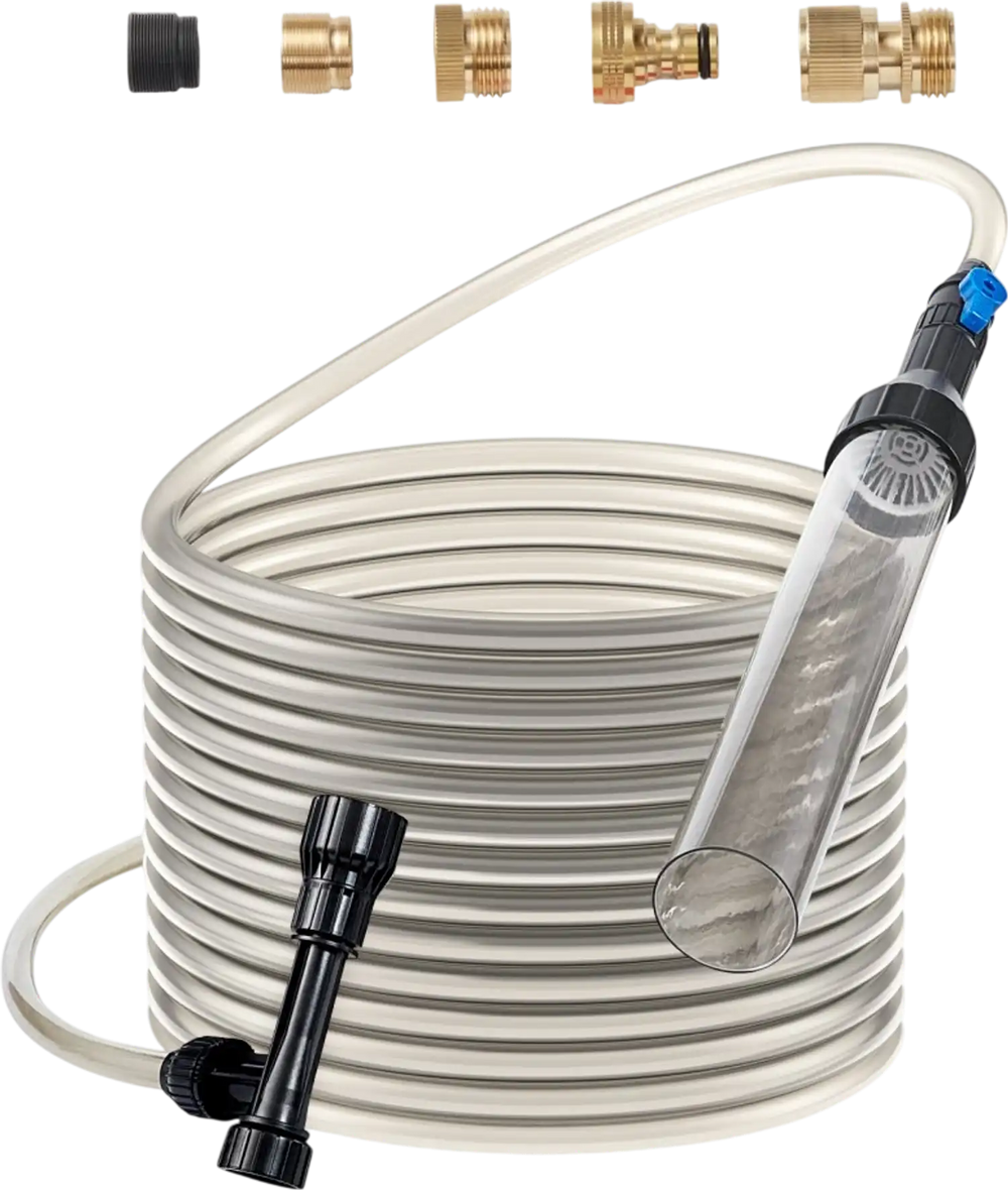VEVOR Aquarium Vacuum Gravel Cleaner, 25 ft PVC Hose Fish Tank Vacuum Gravel Cleaner, Siphon Fish Tank Cleaner Vacuum, 3 Types of Brass Adapters, for Fish Tank Cleaning Gravel & Sand
