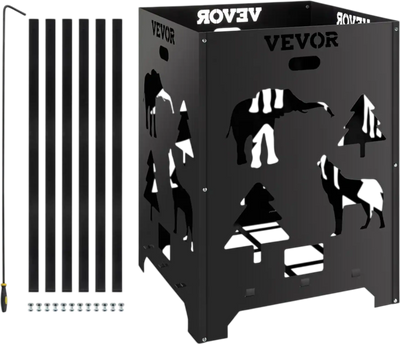 VEVOR Burn Barrel, 21x21x27 inch Burn Cage, Carbon Steel Cage Incinerator, Incinerator Barrel with Lid and Handle for Outdoors