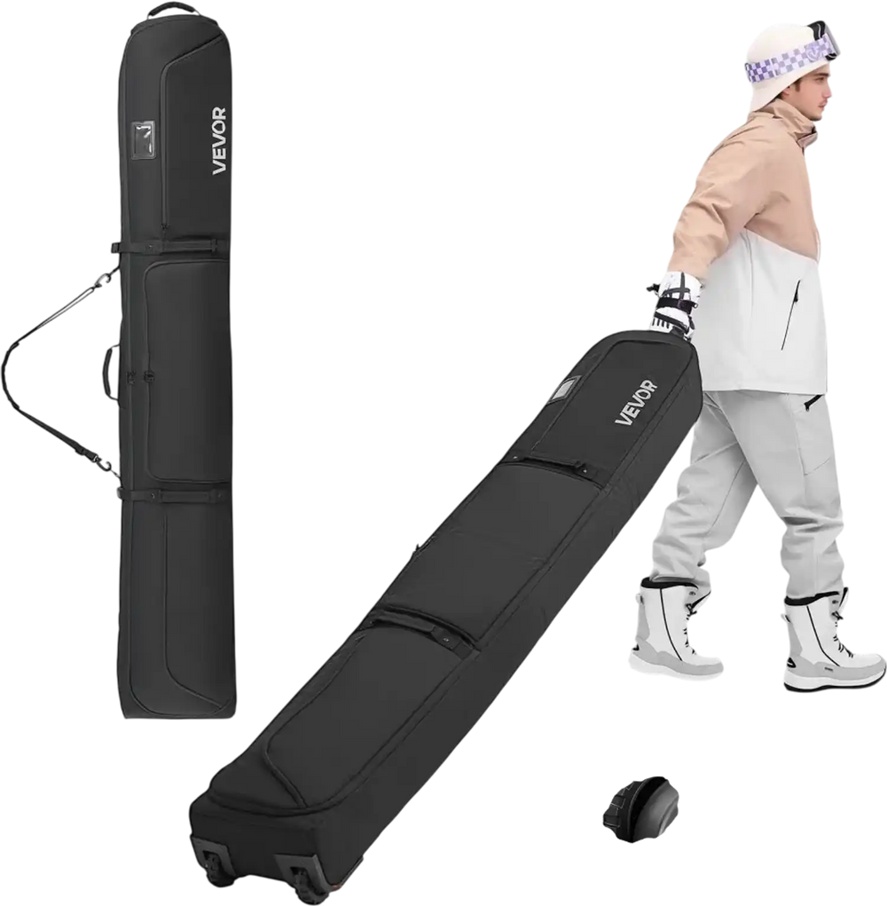 VEVOR Ski Roller Bag, Up to 74.8 in/190 cm, Padded Snowboard Bag with Wheels for Air Travel, 600D Waterproof Oxford Fabric, with Adjustable Straps, for Skis Poles Goggles Gloves Helmet Boots (Black)