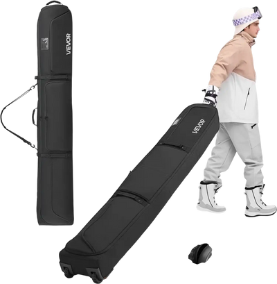 VEVOR Ski Roller Bag, Up to 74.8 in/190 cm, Padded Snowboard Bag with Wheels for Air Travel, 600D Waterproof Oxford Fabric, with Adjustable Straps, for Skis Poles Goggles Gloves Helmet Boots (Black)