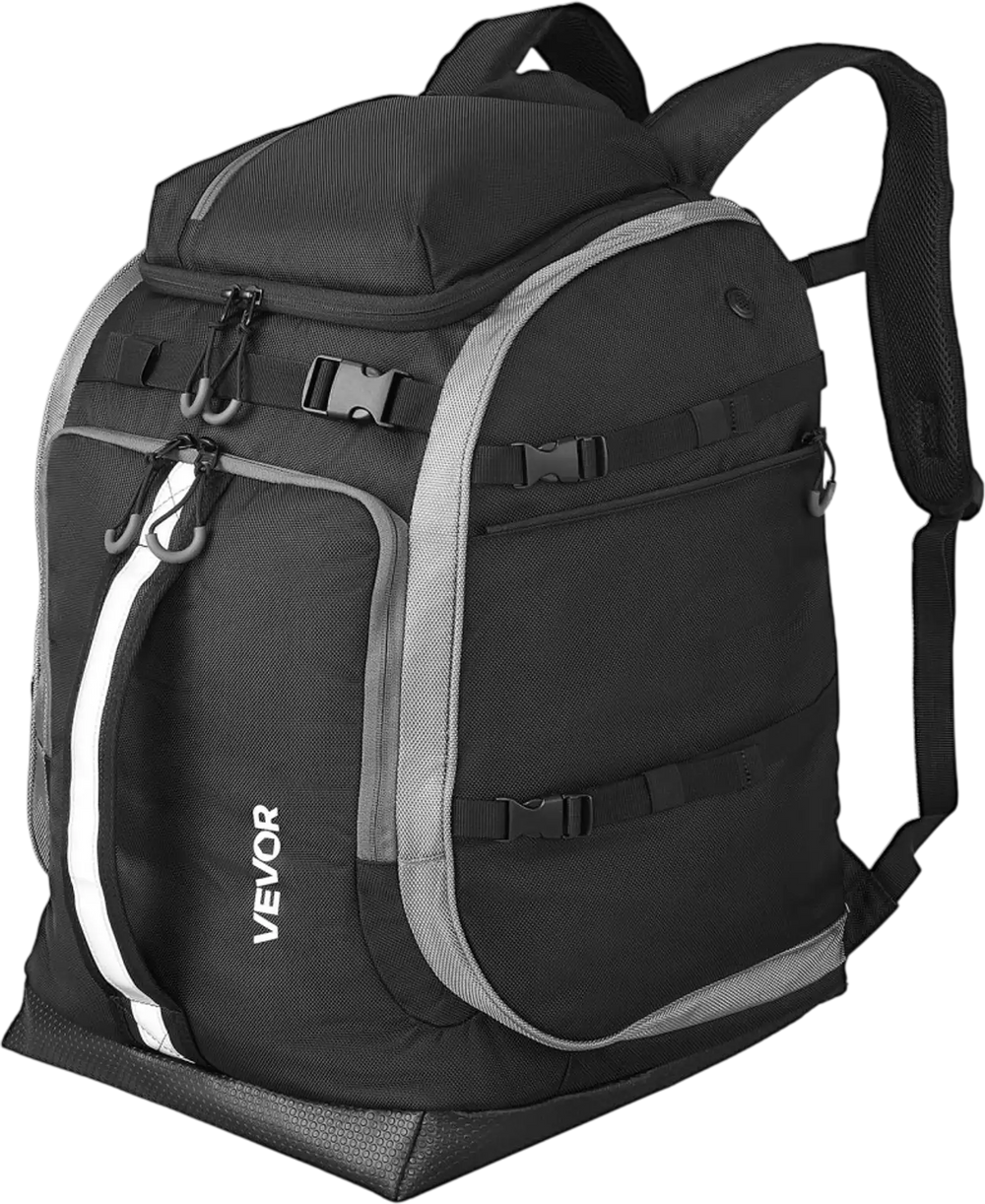 VEVOR Ski Boot Bag, 65L, Snowboard Boots Travel Backpack for Men Women, with Waterproof Exterior & Bottom, Durable 1680D Oxford, Bag for Skis, Snowboard, Helmet, Goggles, Gloves, Accessories (Black).