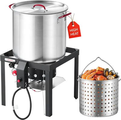 Vevor Seafood Boiling Kit 60 Qt Aluminum Crawfish Boiler with Strainer and 110,000 BTU Propane Burner New