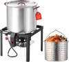 VEVOR 80 Qt Seafood Boiling Kit with Strainer, Aluminum Crawfish Boiler, Outdoor Backyard Cooking for Crab, Shrimp, Lobster, Soup, Deep Fryer Steamer Set with Stand and 110,000 BTU Propane Burner