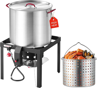 Vevor Seafood Boiling Kit 80 Qt Aluminum Crawfish Boiler with Strainer and 110,000 BTU Propane Burner New