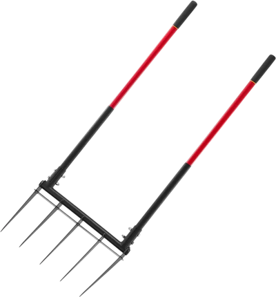 VEVOR Broad Fork, 5-Tine Pitchfork with Dual Fiberglass Handles, Heavy Duty Garden Fork , Ergonomic U-Shaped Design Broadfork Hand Tiller, Gardening Tool for Composting Transplanting Aeration