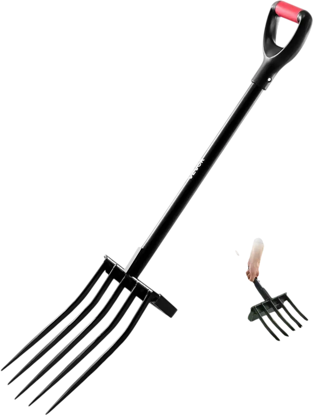 VEVOR Garden Fork, 5-Tine Gardening Pitchfork with Metal Handle, 41 in Heavy Duty Digging Fork with Y Grip, Forged Steel Spading Fork for Hay Potato Composting Transplanting Aeration